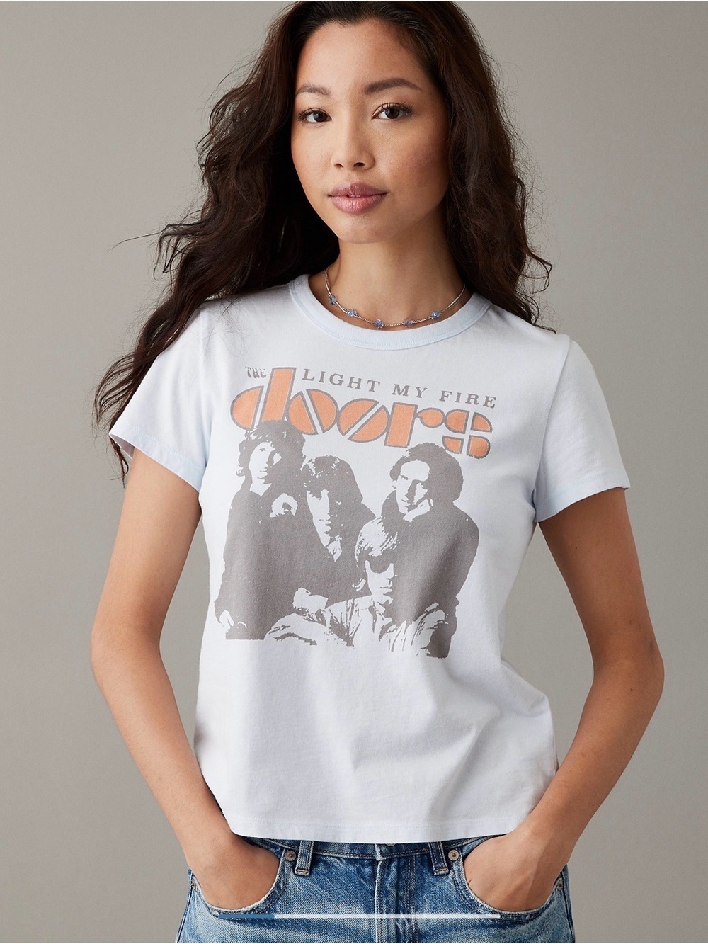 American Eagle Outfitters The Doors Graphic Tee in Light Blue and Orange